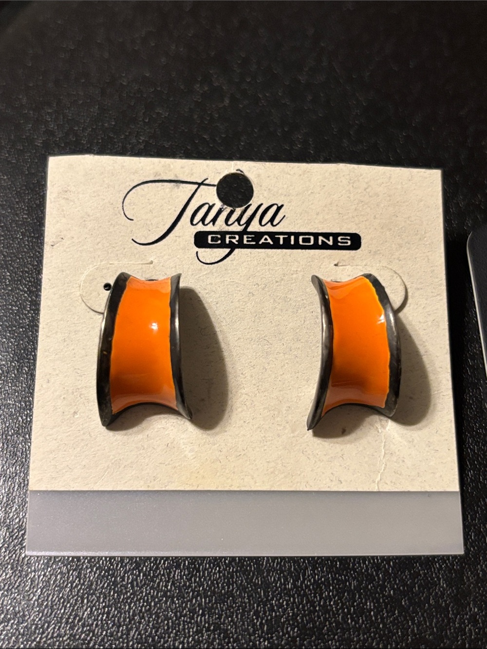 Tanya Creations Orange Enamel Curved Stud Earrings